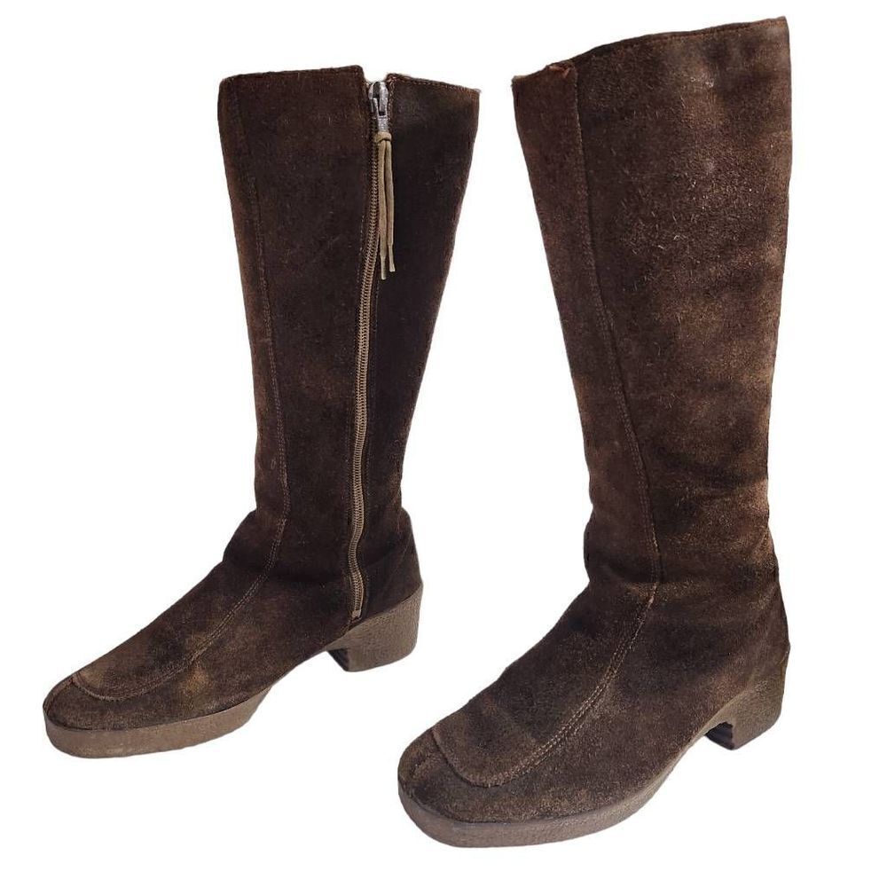 Vintage Almont brown suede leather shearling lined boots Size 6‎